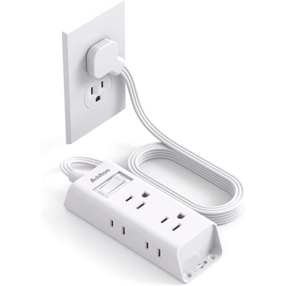 Flat Plug Power Strip, Addtam 5 ft Ultra Flat Extension - Picture 1 of 7